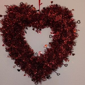 Heart-Shaped Red Tinsel Wreath